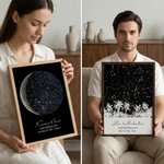 Personalizowany mapa gwiazd faza księżyca giclee na płótnie wystrój domu rocznicowy prezent ślubny dla pary