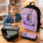 Personalizado lindo nacimiento de flores de hadas mochila estuche de lápices bolsa de almuerzo con el nombre de vuelta a la escuela temporada de cumpleaños de regalo para las niñas