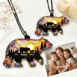 Spersonalizowana akrylowa ozdoba wisząca Mother Baby Bears Sun Flower z imieniem i nazwiskiem Dekoracja domu Dzień Matki Prezent urodzinowy dla mamy babci