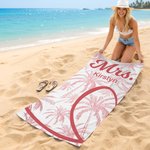 Personalised Palm Half Heart Quick Dry Soft Oversized Beach Towel with Name Summer Pool Beach Party Birthday Gift for Couple