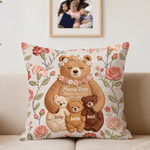 Personalised Imitation Embroidery Effect Flower Cute Mom-Baby Bear Soft Cushion Cover with Names Room Decor Mother's Day Gift for Mom