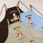 Personalisierte Kochschürze mit Cartoon-Figur und Kuchenmotiv | mit Zitat und Namen | Backschürze | Geschenk für Backliebhaberinnen Mama und Oma