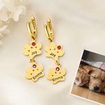 Personalized 1-4 Paw Prints Birthsonte Earrings with Name Dainty Jewelry Birthday Anniversary Gift for Women Pet Owners