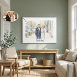 Stampa su tela con cornice di foto ad acquerello personalizzata con data e testo - Regalo di anniversario di San Valentino per coppie