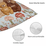 Personalised Imitation Embroidery Effect Flower Cute Mom-Baby Bear Soft Cushion Cover with Names Room Decor Mother's Day Gift for Mom