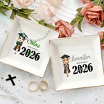 Personalized Cartoon Graduate Girl Ceramic Square Trinket Jewellery Dish with Name Congratulation Graduation Gift for Schoolmates Friends