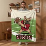 Personalised American Football French Bulldog Soft Throw Blanket with Name Home Decor Team Birthday Gift for Football Lovers