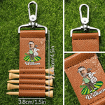Personalized Cartoon Character Photo PU Leather Golf Tee Holder Bag Tag with Name and 5 Pcs Bamboo Tees Game Day Birthday Gift for Golf Players