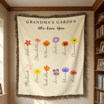 Personalised Birth Flower Soft Throw Blanket with Tassels and Name Home Decor Mother's Day Birthday Gift for Mom Grandma