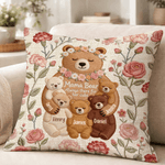 Personalised Imitation Embroidery Effect Flower Cute Mom-Baby Bear Soft Cushion Cover with Names Room Decor Mother's Day Gift for Mom