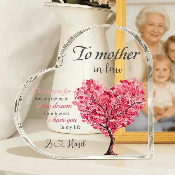 Plaque en acrylique en forme de coeur avec texte et noms Décoration d'intérieur Cadeau de fête des mères Cadeau d'anniversaire pour maman grand-mère