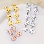 Personalized 1-4 Paw Prints Birthsonte Earrings with Name Dainty Jewelry Birthday Anniversary Gift for Women Pet Owners