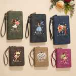 Personalizzato Cartoon Girl Birth Flower Portafoglio donna vintage in pelle PU con cinturino da polso e nome Regalo di compleanno per la festa della mamma sorella