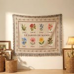 Couverture douce de style rétro personnalisée avec texte et 1-12 noms fleurs de naissance - Cadeau fête des Mères pour les femmes la famille