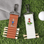 Personalized Cartoon Character Photo PU Leather Golf Tee Holder Bag Tag with Name and 5 Pcs Bamboo Tees Game Day Birthday Gift for Golf Players