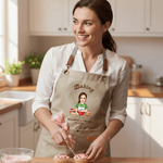 Personalisierte Kochschürze mit Cartoon-Figur und Kuchenmotiv | mit Zitat und Namen | Backschürze | Geschenk für Backliebhaberinnen Mama und Oma
