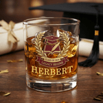 Personligt medicinskt emblem i collegestil 10 oz whiskyglas med namn för dagligt drickande Examensgåva för akademiker inom medicinsk arkitektur