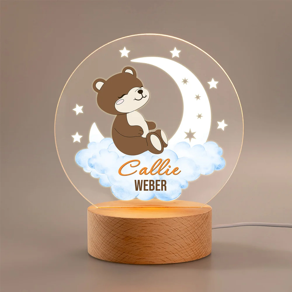Personalisiertes LED-Nachtlicht mit verträumtem Mond- und Waldtier-Design | mit Namen | Kinderzimmer-Deko | Geburtstag Geschenk für Jungen Mädchen