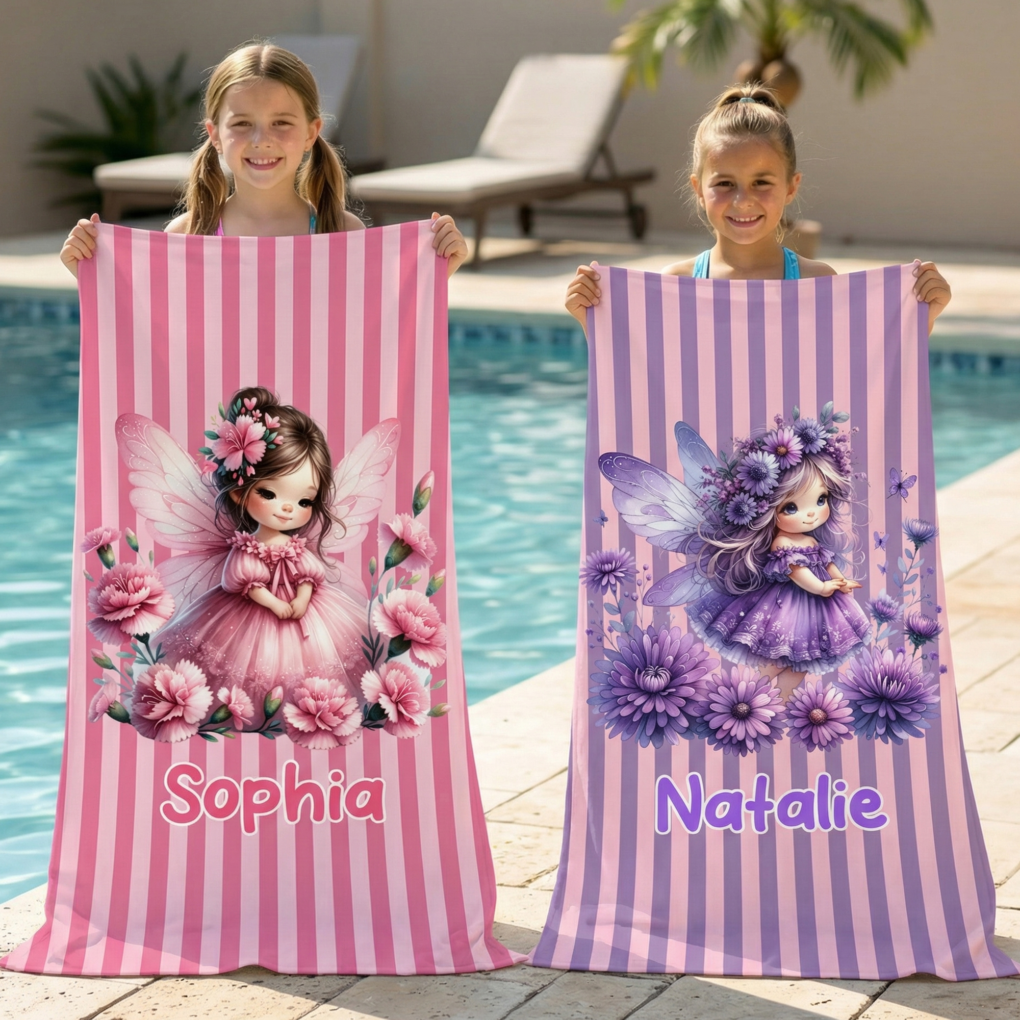 Personalisierte Geburt Blume Fee überdimensioniert Quick-Dry Strandtuch mit Namen Strand Party Geburtstagsgeschenk für Mädchen