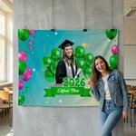Personalized Class of 2026 Photo Colorful Balloons Banner with Name and Year Graduation Ceremony Party Gift for Graduates