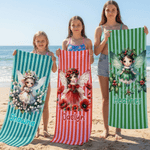 Serviette de plage personnalisée avec nom et fée de fleur de naissance - Surdimensionnée à séchage rapide - Cadeau d'anniversaire pour les filles