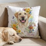 Personalised Watercolor Flowers Pet Photo Soft Cushion Cover with Name Home Decor Loss of Pet Birthday Gift for Pet Owner Lover