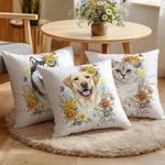 Personalised Watercolor Flowers Pet Photo Soft Cushion Cover with Name Home Decor Loss of Pet Birthday Gift for Pet Owner Lover
