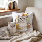 Personalised Watercolor Flowers Pet Photo Soft Cushion Cover with Name Home Decor Loss of Pet Birthday Gift for Pet Owner Lover