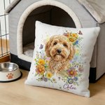 Personalised Watercolor Flowers Pet Photo Soft Cushion Cover with Name Home Decor Loss of Pet Birthday Gift for Pet Owner Lover