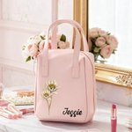 Personalisierte Vintage Gold-Edged Geburt Blume Name Portable PU Leder Kosmetiktasche mit Griff Reisezubehör Geburtstag Geschenk für Frauen Mädchen