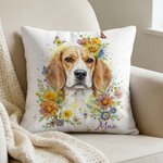 Personalised Watercolor Flowers Pet Photo Soft Cushion Cover with Name Home Decor Loss of Pet Birthday Gift for Pet Owner Lover