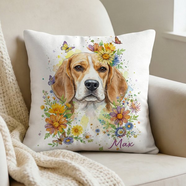 Personalizzato acquerello fiori Pet foto morbido cuscino copertina con nome Home Decor perdita di animale domestico regalo di compleanno per l'amante del proprietario dell'animale domestico
