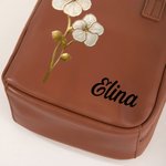 Personalisierte Vintage Gold-Edged Geburt Blume Name Portable PU Leder Kosmetiktasche mit Griff Reisezubehör Geburtstag Geschenk für Frauen Mädchen