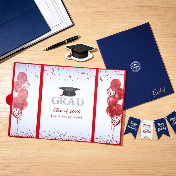 Personalised Grad Cap Balloon Congrats Foldable Guest Book with Name School and Year Party Decor Graduation Gift for Graduates