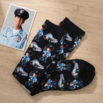 Personalized Cartoon Police Officer Police Car Soft Mid-Calf Socks with 1-2 Photos Daily Wear Birthday Gift for Police Officers