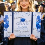 Personalized Grad Cap Balloon Congrats Foldable Guest Book with Name School and Year Party Decor Graduation Gift for Graduates