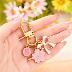 Personalised Pink Bow Flower Portable Keychain Bag Charm with Initial  Daily Use Birthday Christmas Gift for Bow Lovers Women