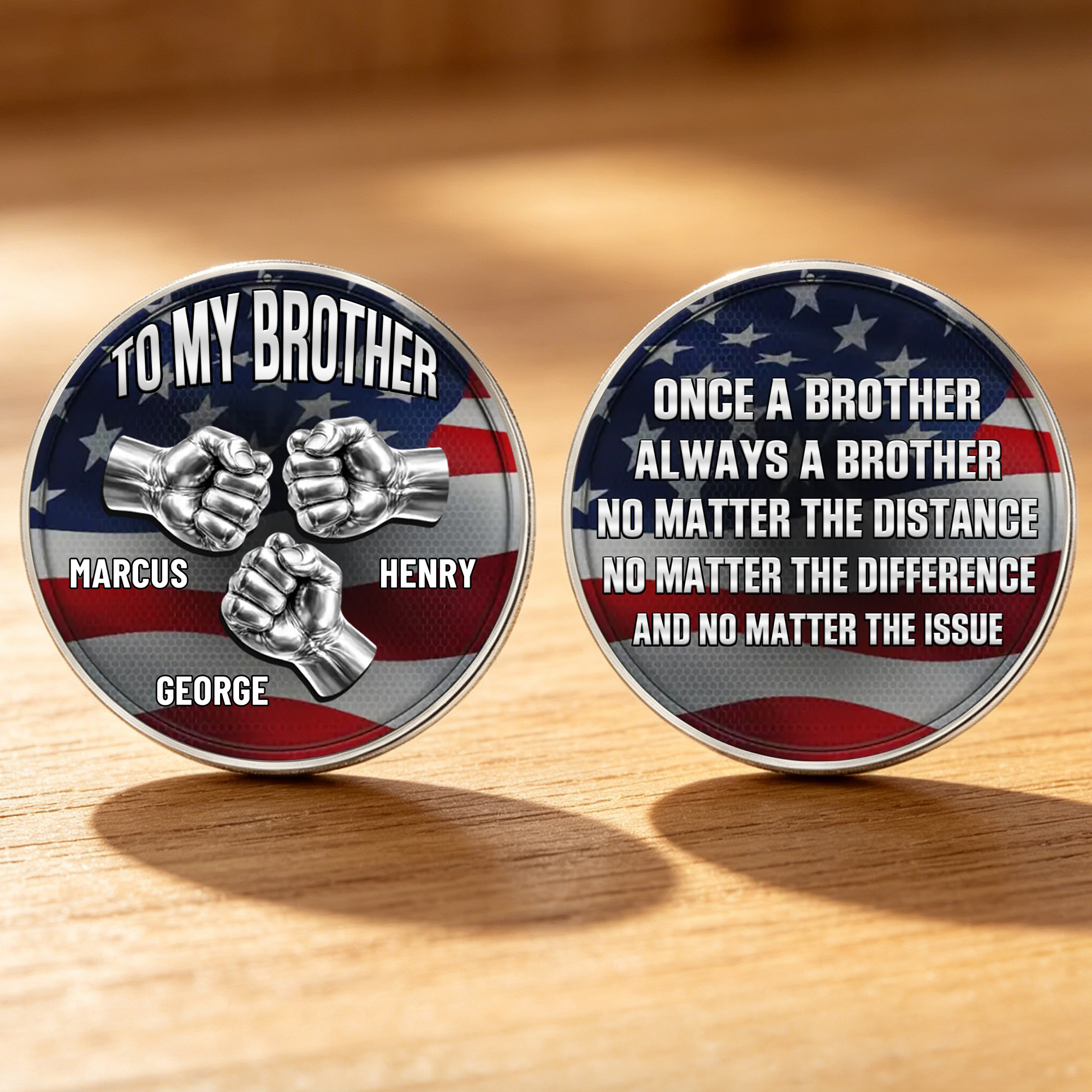 Personalized To My Brother National Flag 2-6 Fists Coin with Names and Display Stand Birthday Friendship Anniversary Gift for Brother