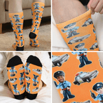 Personalized Cartoon Police Officer Police Car Soft Mid-Calf Socks with 1-2 Photos Daily Wear Birthday Gift for Police Officers