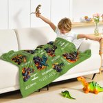 Personalized Multicolor Truck Dinosaur Soft Throw Blanket with Name and Initial Home Decor Birthday Gift for Kids Dinosaur Lovers