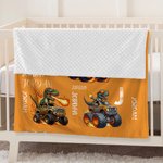 Personalized Multicolor Truck Dinosaur Soft Throw Blanket with Name and Initial Home Decor Birthday Gift for Kids Dinosaur Lovers