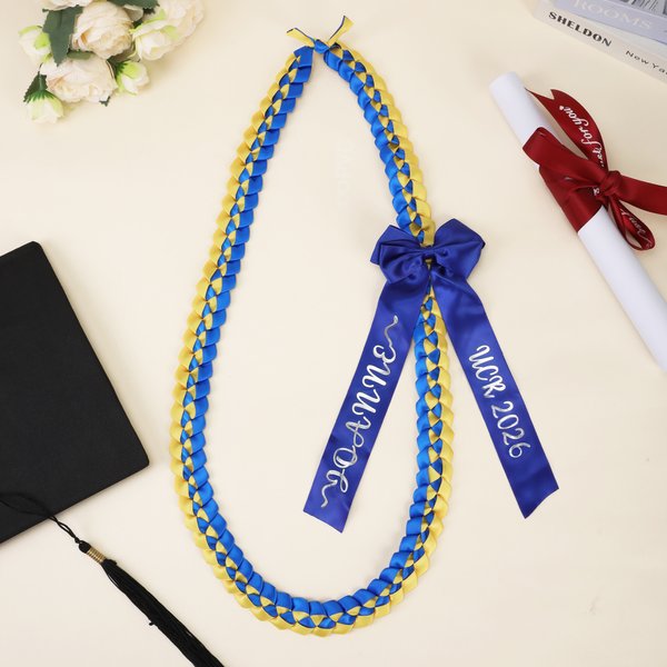 Personalised Class of 2026 Multicolour Braided Graduation Lei with Bow and Text Graduation Party Senior Night Gift for Graduates