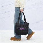 Personalized Diamond Quilted Embroidery Lightweight Tote Bag with Name Daily Use Travel Birthday Gift for Women