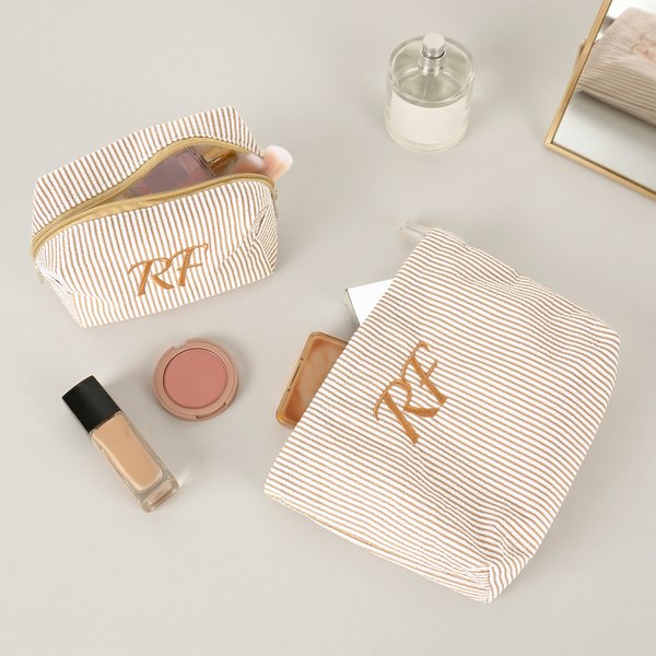 Personalized Multicolor Embroidered Stripe Makeup Bag Pouch with Name Mother's Day Bridal Party Gift for Mother Bridesmaid