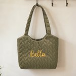 Personalized Diamond Quilted Embroidery Lightweight Tote Bag with Name Daily Use Travel Birthday Gift for Women