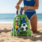 Sac à cordon personnalisé avec nom Sac de voyage pour les amoureux du football Cadeau d'anniversaire pour les amoureux du football
