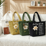 Personalizado Dios dice que eres Efecto Perla Nacimiento Flor Bolsa de pana de gran capacidad con nombre Regalo de cumpleaños cristiano para mujer