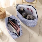 Personalized Multicolour Embroidered Stripe Makeup Bag Pouch with Name Mother's Day Bridal Party Gift for Mother Bridesmaid