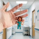 Llavero acrílico personalizado con el nombre de un personaje de enfermera de dibujos animados Regalo de agradecimiento por la semana de la enfermera para el personal médico