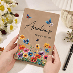 Personalised New Chapter Watercolour Flower A5 PU Leather Notebook with Name Office Supplies Retirement Gift for Retirees Friends